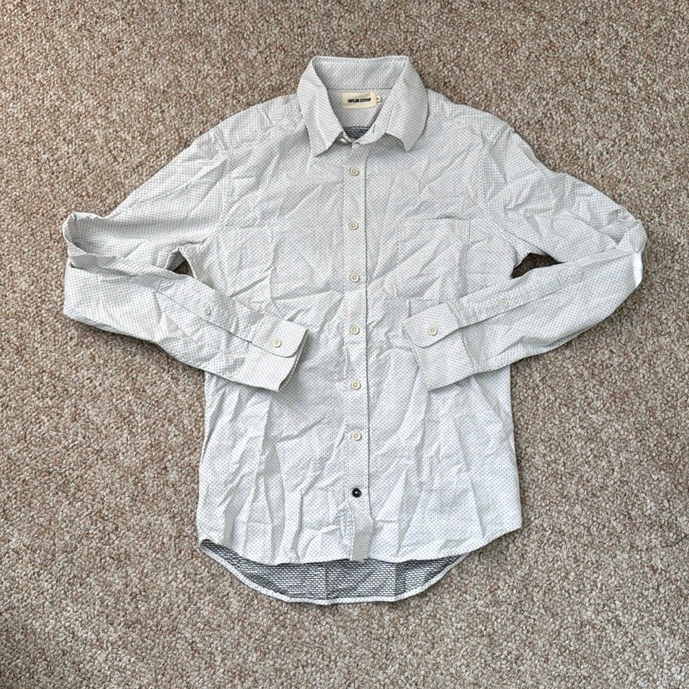 Taylor Stitch White Casual Button-Down Shirt With Polka Dot Pattern XS36